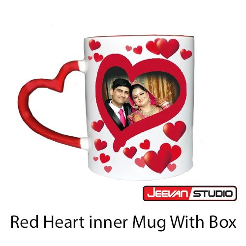 Red heart Handle Inner color mug with box